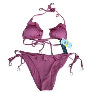Soluna 2 Piece Hipster Swim Bikini Top & Bottom Mulberry Pink Small NWT $108